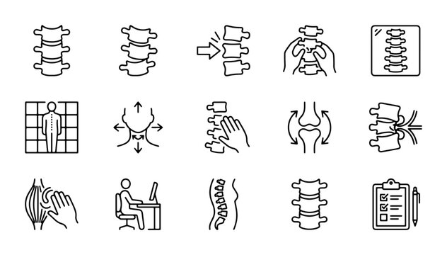 Spine Anatomy Icons, Chiropractic Care Set, Vertebrae Health Illustrations, Medical Vector Graphics