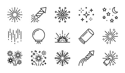 Fireworks Icons Set, Celebration Vector Graphics, Festive Event Symbols, Holiday Celebration Elements © MdRabiul