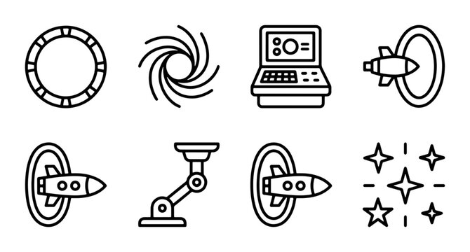 Sci-Fi Portal Icons, Space Travel Vector Set, Futuristic Technology Graphics