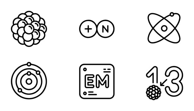 Atomic Structure Icons, Nucleus and Electron Orbit Symbols, Science Vector Graphics