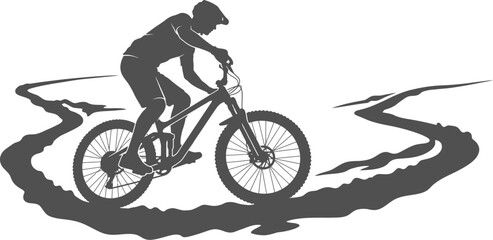 Obraz premium Winding trail mountain biker silhouette vector can editable