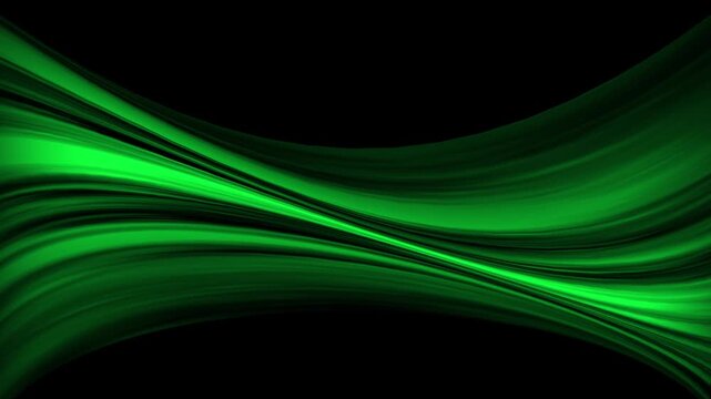 The air conditioning effect of cold air flow, the green light effect of air. Freezing wind blowing effect. Directional fiber neon line on black background. Air cooling method.