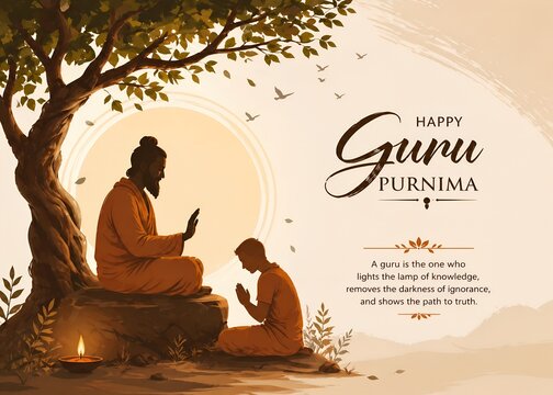 Traditional Guru Purnima Poster with Spiritual Quote | Indian Devotional Artwork