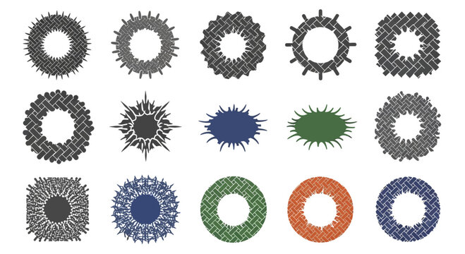 Set of Decorative Circular Frames and Woven Patterned Emblems