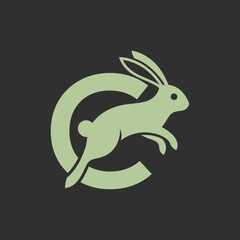 Obraz premium Simplified logo of a rabbit with elongated ears, integrated into a circular shape