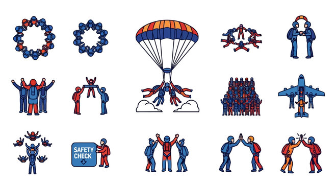 Skydiving and Parachuting Icons Set