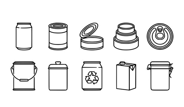 Aluminum Beverage Can and Recycling Container Icon Collection