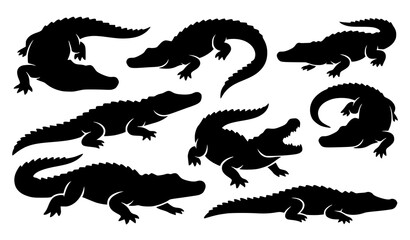 Alligator and Crocodile Silhouette Set Isolated Wildlife Vector Collection © Crafts Home