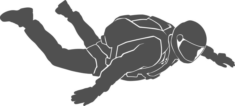 Freefall skydiver silhouette with helmet and gear vector can be editable