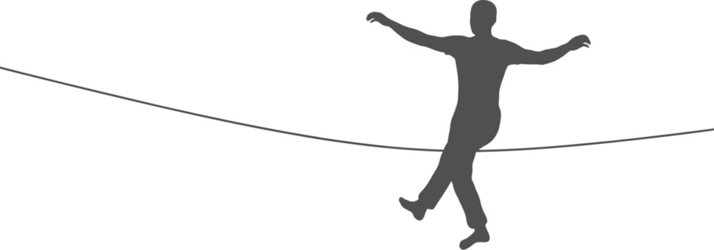 Highline walker balancing on a thin rope silhouette vector can be editable