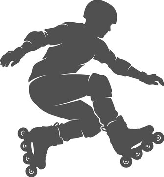 Inline skater jumping in mid-air with protective gear vector can be editable