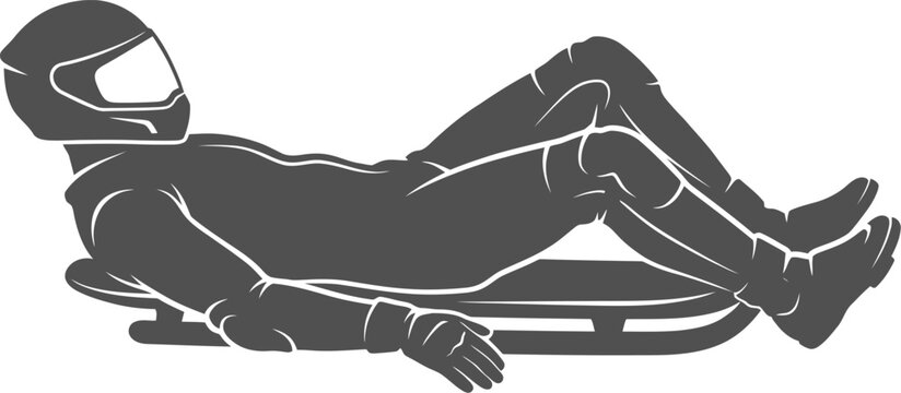Luge competitor sliding on a sled in a lying position silhouette vector can be editable