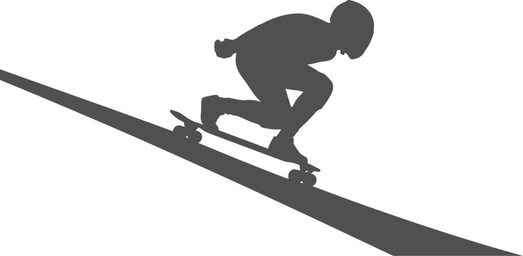 Longboarder speeding down a steep road in a tucked position vector can be editable