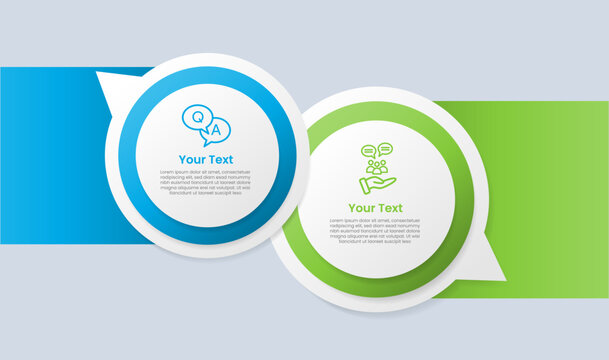 Speech bubble base shape infographic with glossy gradient style with big circle discussion box layering with opposite direction with two segment information