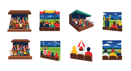 Naklejka premium Set of Flat Vector Icons Featuring Sports Stadium Crowds and Fans