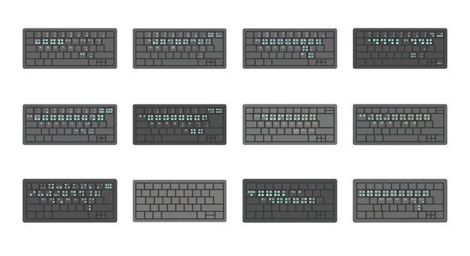 Set of Modern Computer Keyboards with Various Layouts