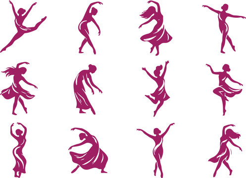 Minimal dancing human pose silhouettes collection featuring expressive movement gesture artistic line figure reference illustration set