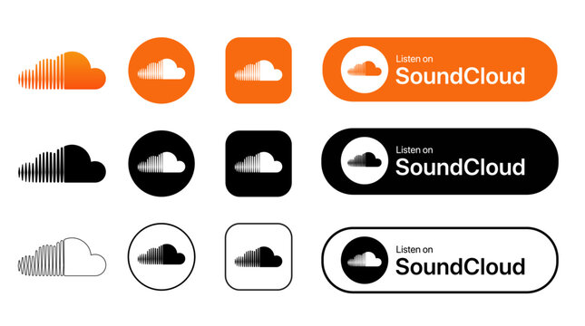 2026 Editable SoundCloud  Logo Vector Set. Outline, Solid & Color UI Icons
