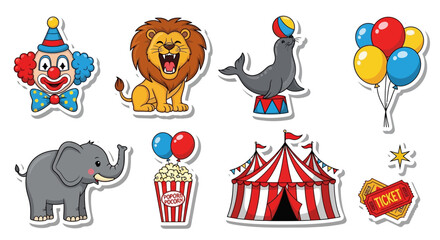Colorful circus animals and icons on display © bahar