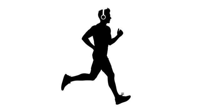 Silhouette of a man running with headphones, active lifestyle, fitness, outdoor exercise