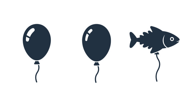 Surreal concept: Fish balloon floats among regular balloons, symbolizing uniqueness and individuality.