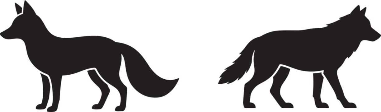 Black silhouettes of two walking wolves