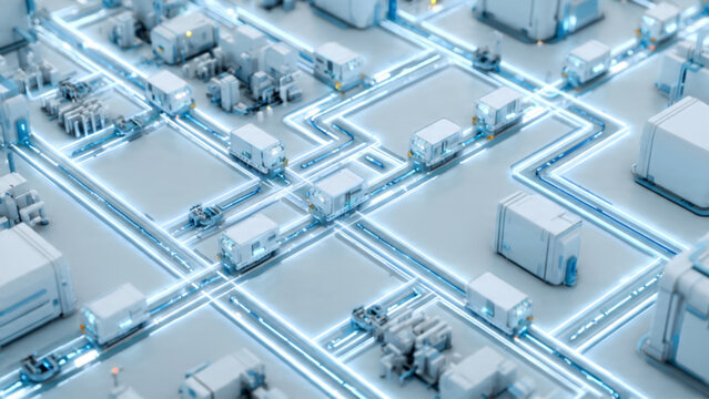 Futuristic Smart City Infrastructure with Glowing Network Lines and High-Tech Elements