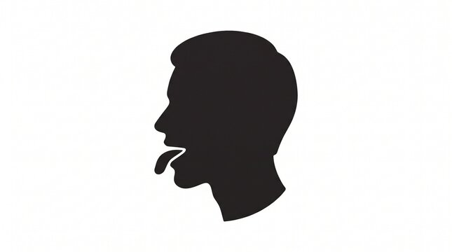 Human head profile silhouette with tongue sticking out vector icon, body part