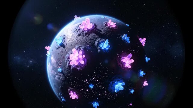 Mysterious Alien Planet with Glowing Flora in Deep Space.