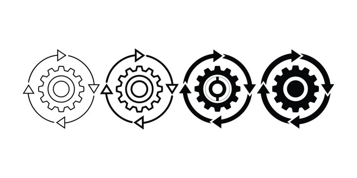 Interconnected gears with arrows, workflow process diagram