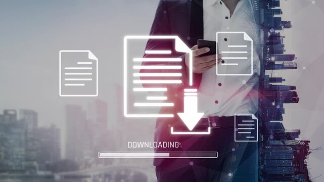 Visual representation of digital document downloading, showing file transfer, data access, and progress status for secure and efficient information retrieval Marrow