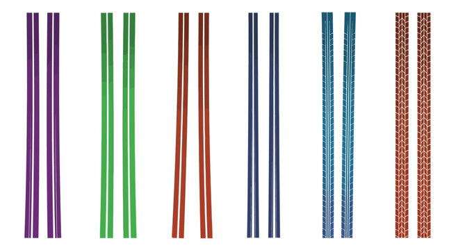 Set of Colorful Tire Tracks and Vehicle Tread Patterns