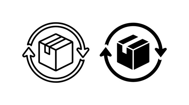 Delivery Return Icons, Shipping Box Cycle Arrows, Logistics Exchange Symbols, E-commerce Package Swap Graphics