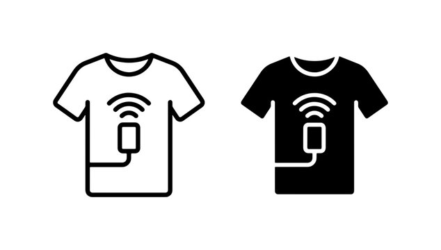 Smart T-Shirt Icon Set: Wireless Technology, Connected Apparel, Wearable Tech, Digital Clothing Design, Vector Graphics