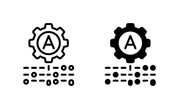 Gear with Letter A and Morse Code Symbols, Industrial Automation and Communication Icons, Technology and Engineering Concepts
