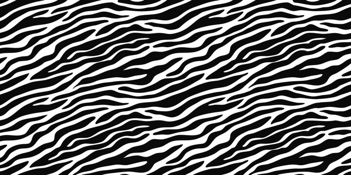 abstract black and white zebra stripe pattern with irregular wavy lines