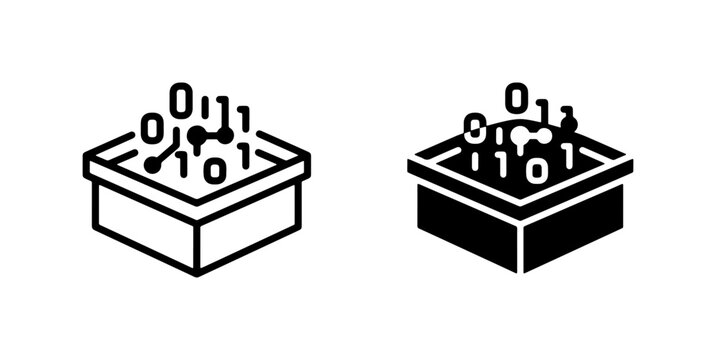 Binary Code Data Box Icons, Digital Information Storage, Abstract Technology Concepts, Vector Graphics Set