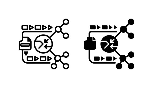 Data Flow Network Icons, Information Processing System Vector Graphics, Digital Connection and Analysis Symbols