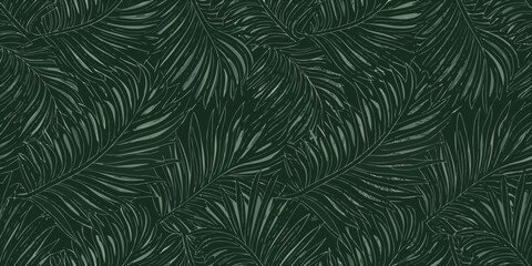 seamless pattern of stylized fern leaves in dark green monochromatic design © Rekha