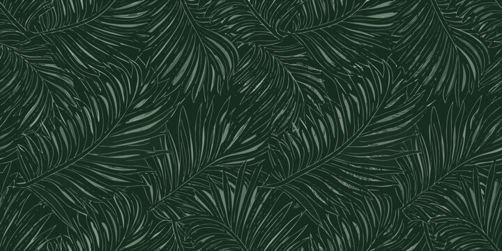 seamless pattern of stylized fern leaves in dark green monochromatic design