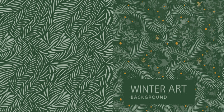 watercolor pine branch pattern in cool teal and gray tones seamless winter background