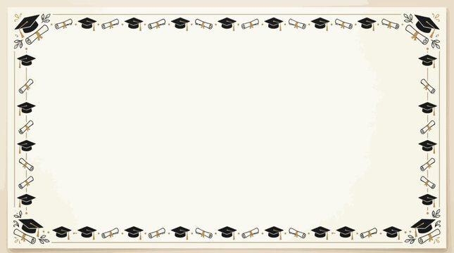 Graduation themed certificate border with mortarboards and diplomas.
