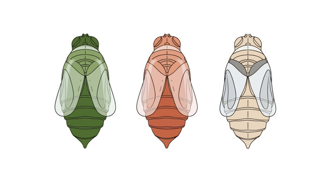 Illustration Set of Three Insect Pupae in Different Colors