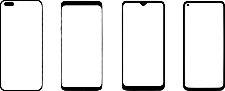 Smartphone frame mockup vector set with transparent screen displays and different modern notch front camera cutout designs