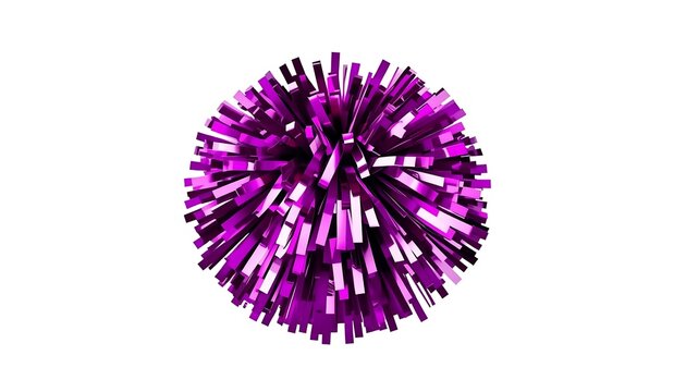A vibrant purple pom-pom made of metallic strands is shown from directly above against a white background.