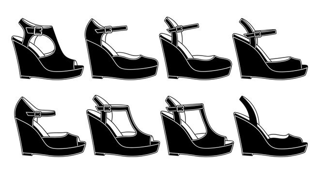 Collection of Black Wedge Sandals, Fashion Footwear Assortment