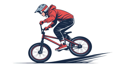 Naklejka premium Boy Riding Red Mountain Bike Fast.
