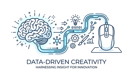 A conceptual illustration of data driven creativity connecting human brain power to digital technology. © Aagil_Umais