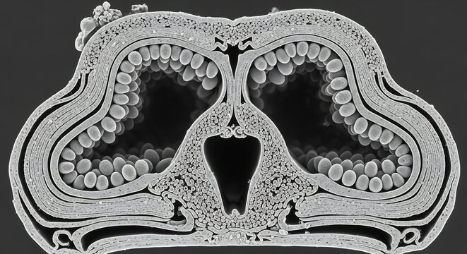 Microscopic Cross Section of Biological Structure Revealing Cellular Detail.