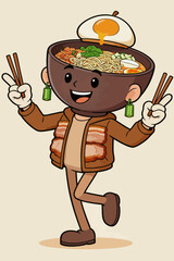 Cute Ramen Bowl Head Cartoon Mascot Character